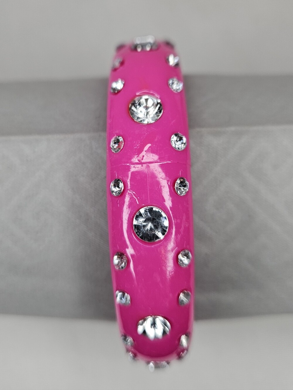 VTG Deadstock Y2K Pink Rhinestone Bangle Bracelet Chunky Acrylic Stack 8"